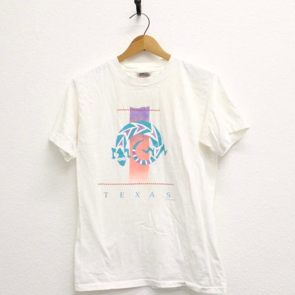 Vintage 80s Texas Lizard T-Shirt Men’s Medium White Reptile Graphic Tee